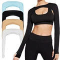 Ultra-thin Sexy Women Long Sleeve Arm Sleeves Gym Workout Crop Top Open Front Workout Cropped Shirts For Fitness Sports Shrug