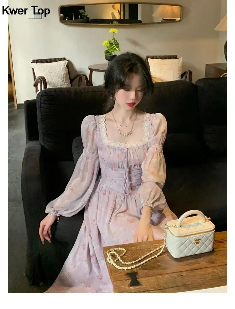 French Elegant Princess Evening Party Midi Dresses for Women Autumn Slim Bandage Long Sleeve Vestidos Korean Spring Clothes