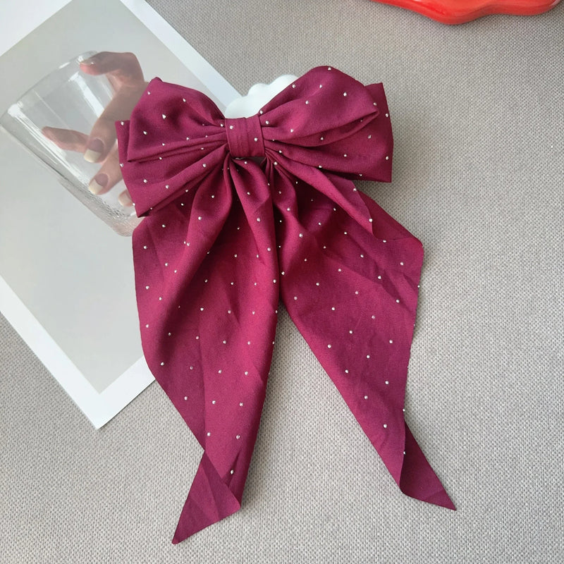 6Styles Girls Long Big Bow Float Satin Clips Back Head Hair Clip Internet Red with The Same Temperament Elegant Hair Accessories