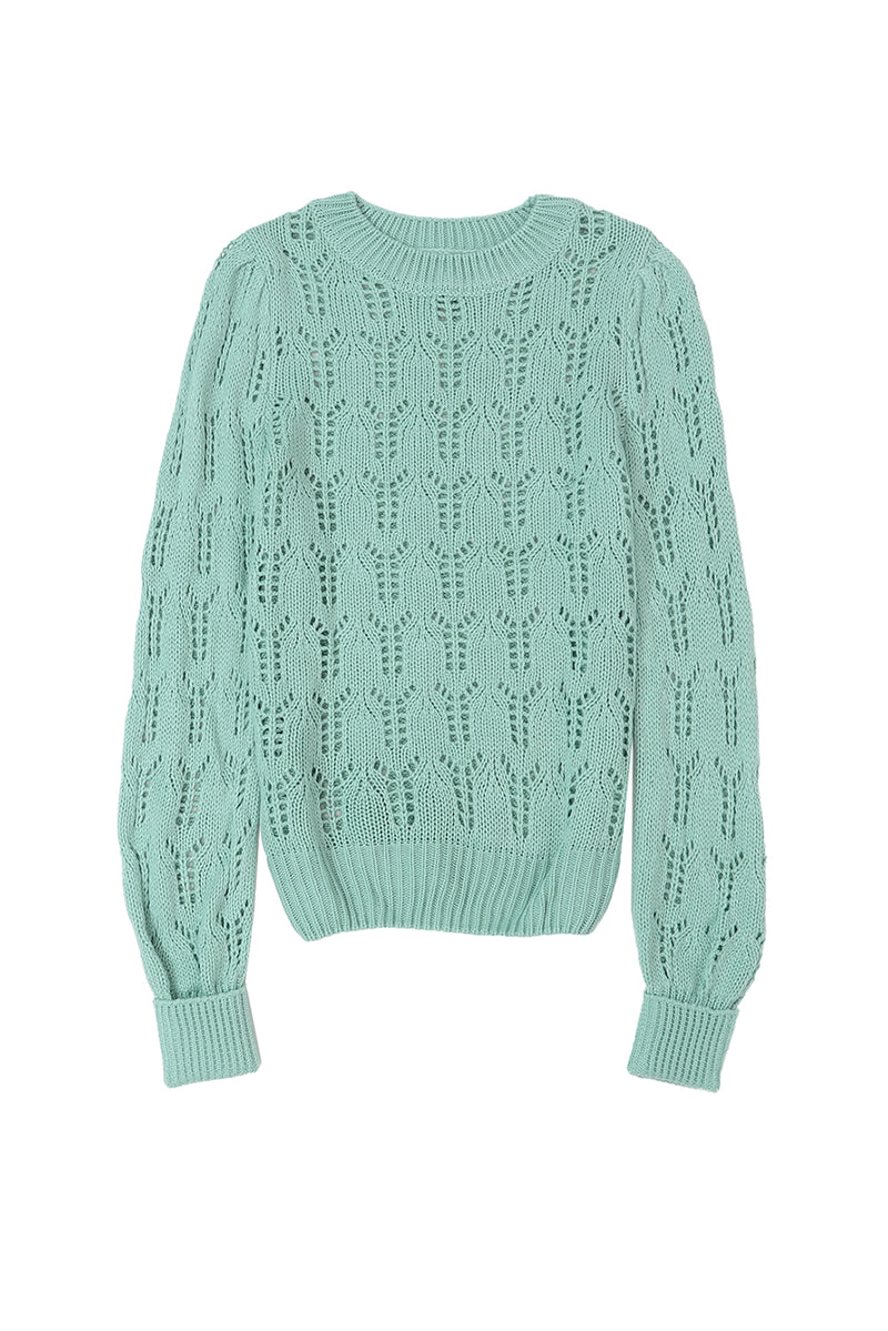 Green Sheer Knitted Pointelle Sweater