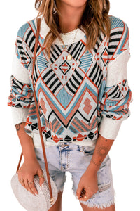 Multicolor Aztec Print Knitted Pullover Sweater