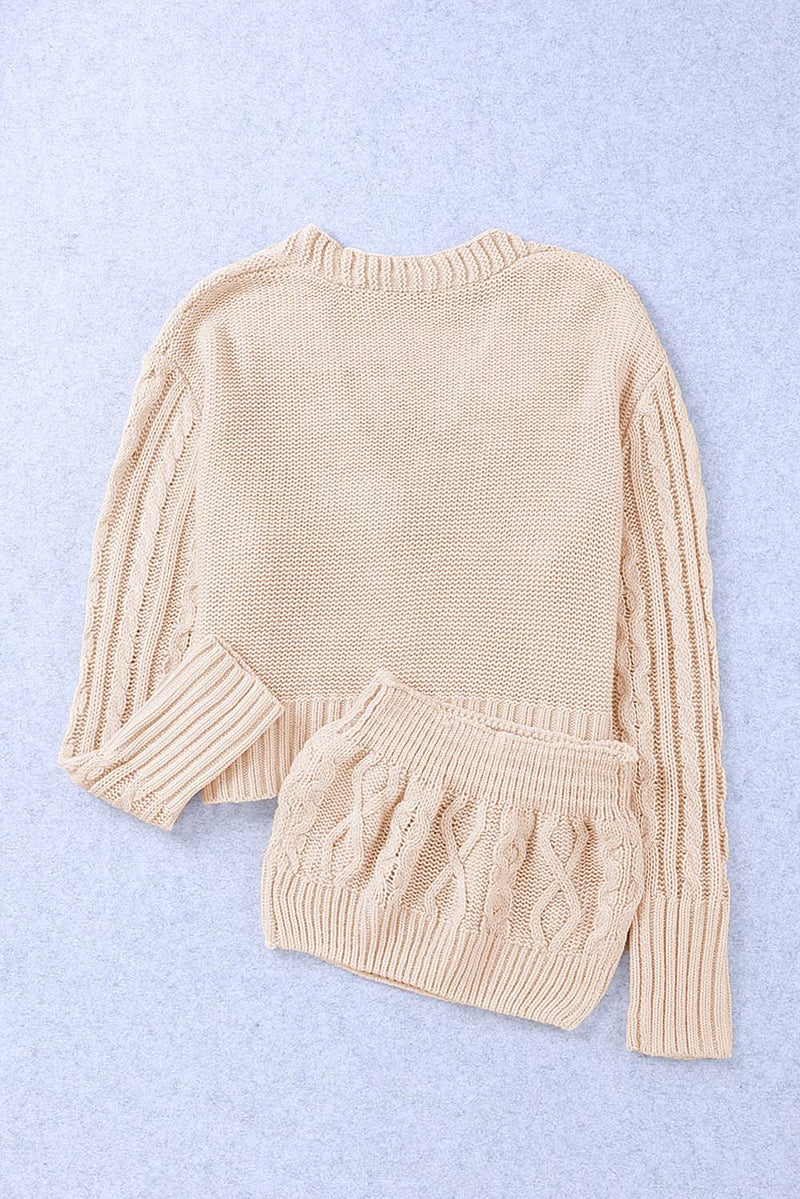 Apricot Cable Knit Crop Cardigan With Camisole