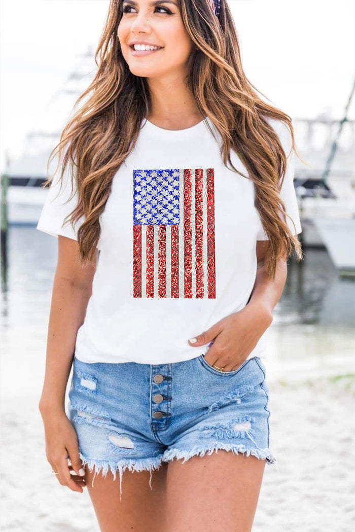 White Shimmery Flag Graphic Tee