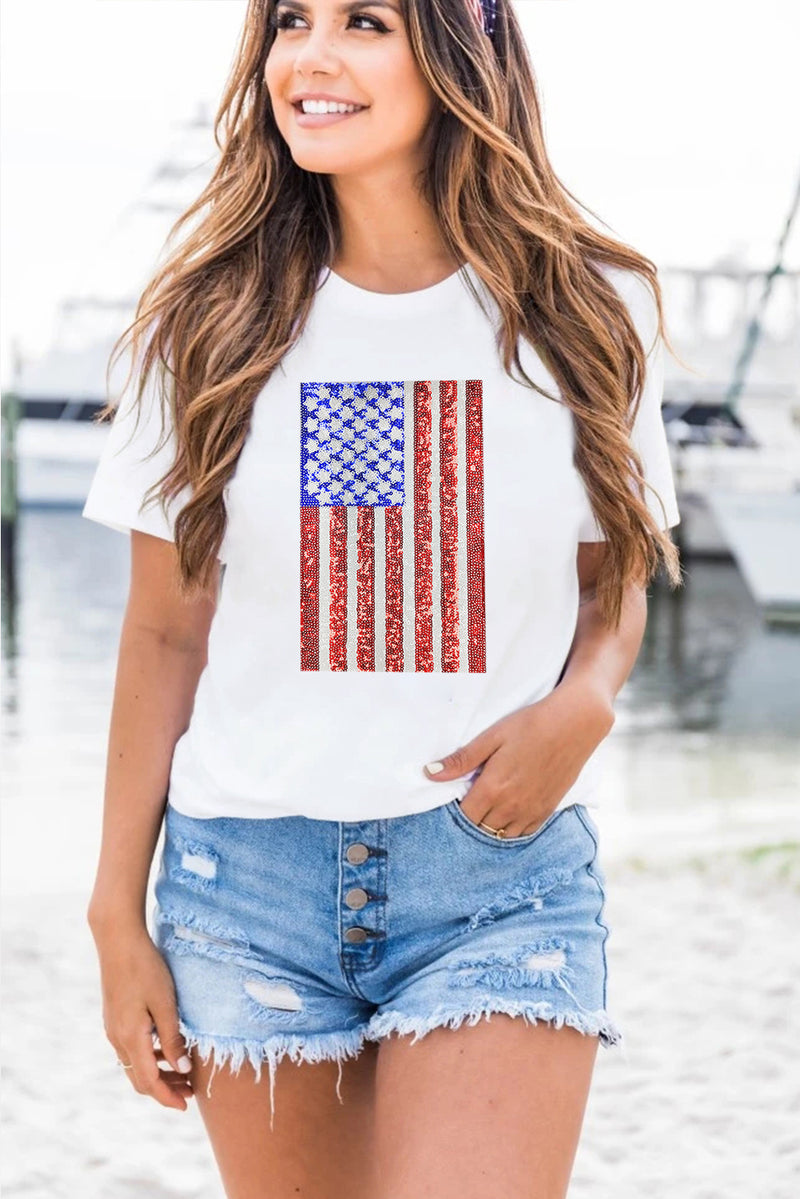 White Shimmery Flag Graphic Tee