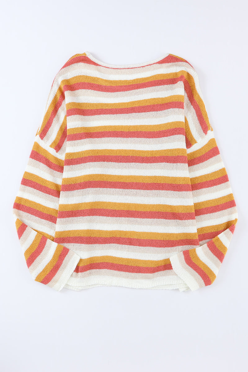 Orange Stripe Long Sleeve Knitted Sweater