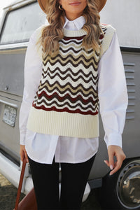 Black Wavy Stripes Knit Vest Pullover Sweater