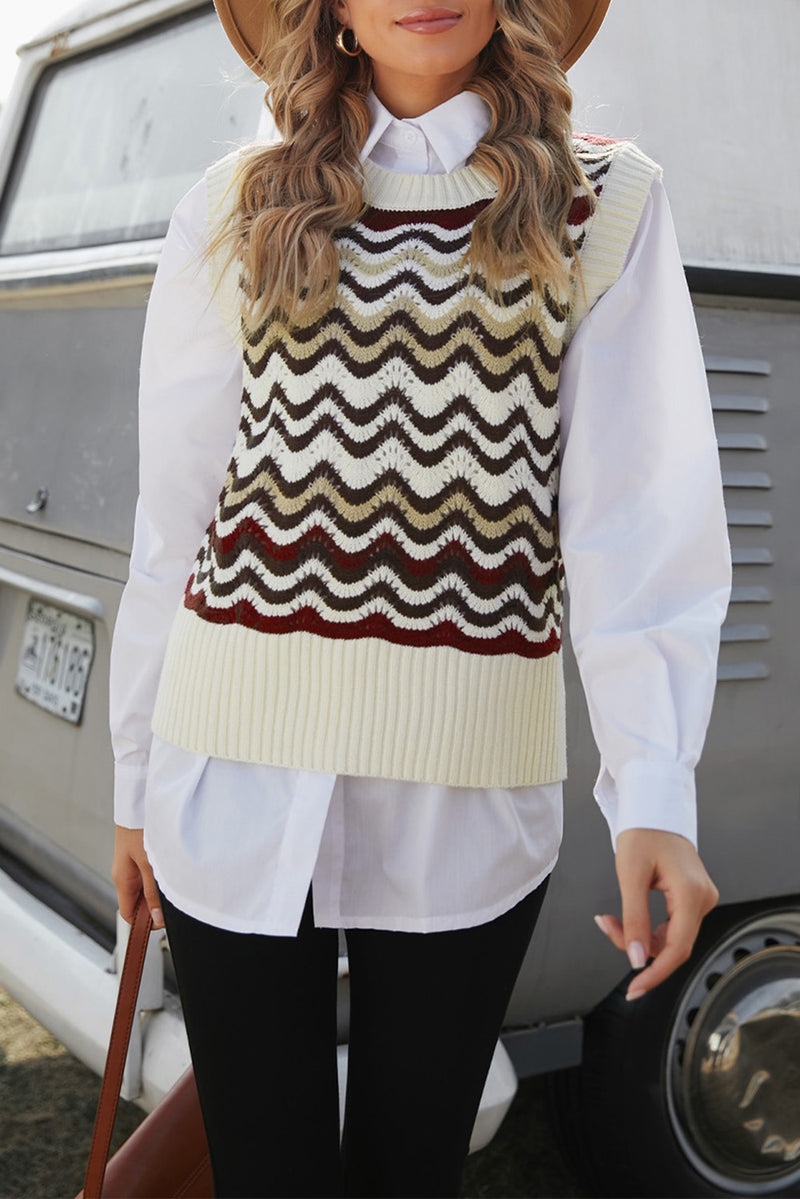 Black Wavy Stripes Knit Vest Pullover Sweater