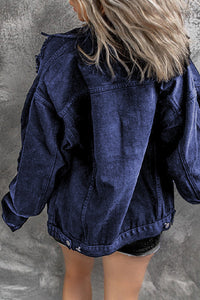 Blue Distressed Buttons Chest Pockets Denim Jacket