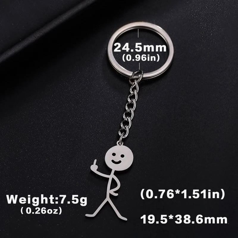 Teamer Funny Middle Finger Stickman Keychain 2024 Cute Trend School Bag Car Key Pendant Couple New Trinket Gift Keyring