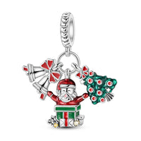 Sparkling 925 Sterling Silver Christmas Carousel & Santa Claus Charm Fit Original Bracelet Women Christmas Gift Jewelry Making