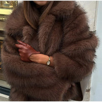 Luxury Solid Warm Faux Fur Jacket For Women Warm Lapel Fluffy Plush Long Sleeve Coat 2025 Winter New Lady Commuting Outerwear