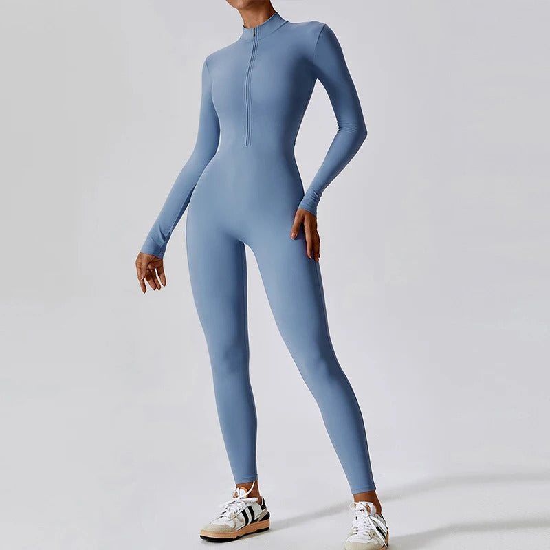 Zipper Sports Jumpsuits Women's Tracksuit One-Piece Fitness Suits Gym Clothing Female Sexy Long Sleeve Workout Overalls