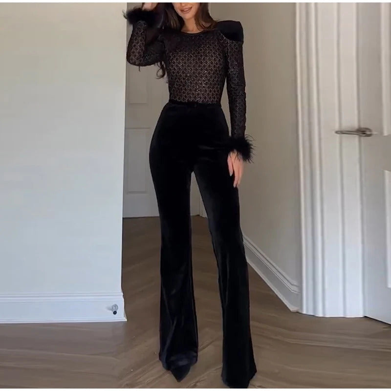 Velvet Jumpsuits Women Casual Slim Sleeveless Lace Up Backless Siamese Female Fashion Chic High Waist Solid Streetwears Lady