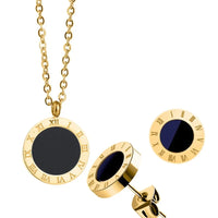 316L Stainless Steel Simple Black Enamel Roman Numeral Pendant Earring Necklace Set Cережки Hабор