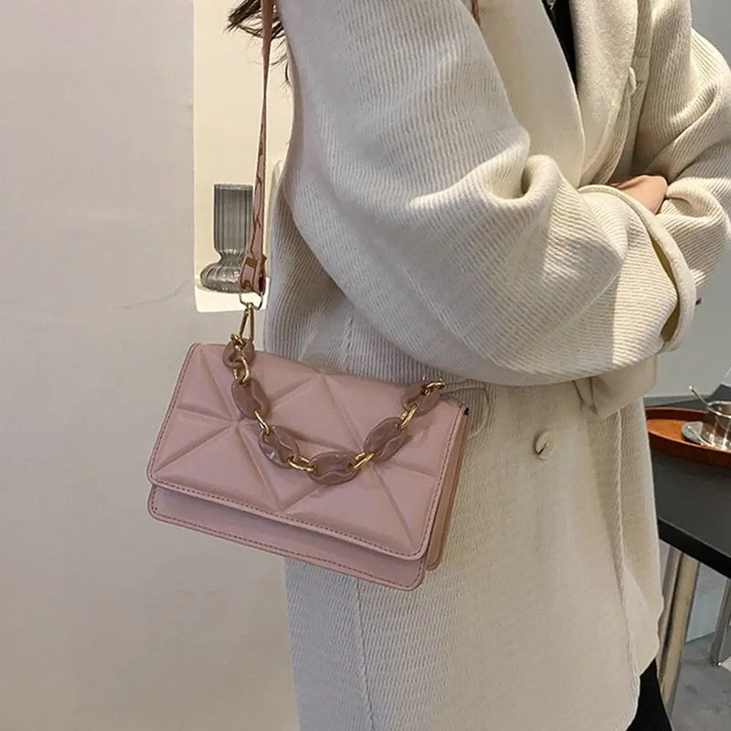 Winter Large Shoulder Bags for Women Stone Pattern PU Leather Crossobdy Bags Brand Pink Tote Handbags Chains Shopper Clutch Purs