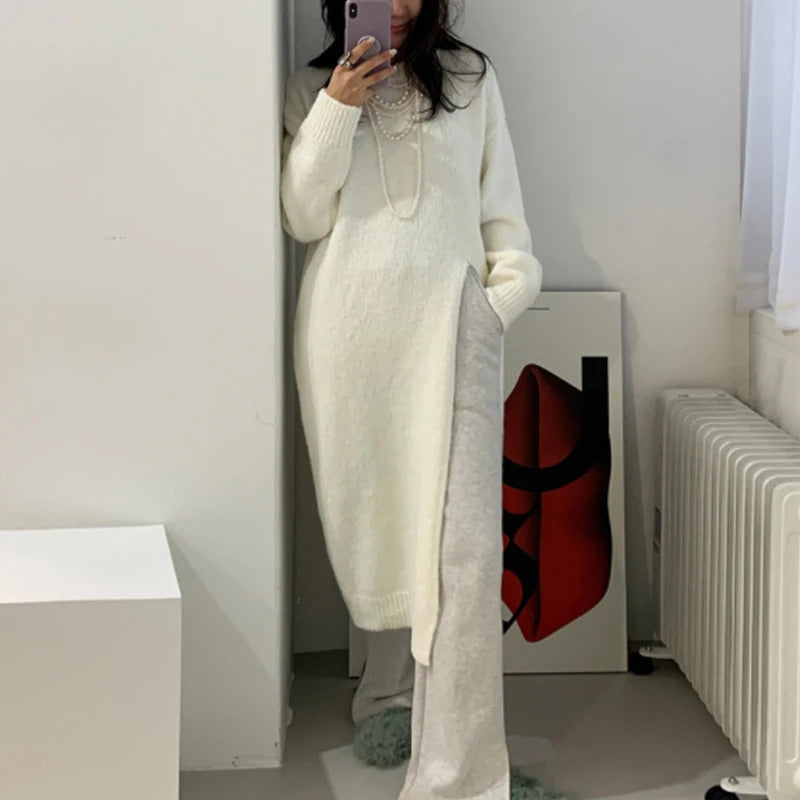 Winter Women Knitted Dress y2k V Neck Sexy Slim Elastic Oversized Basic Bodycon Sweater Dress Winter knit Autumn Warm Long Dress