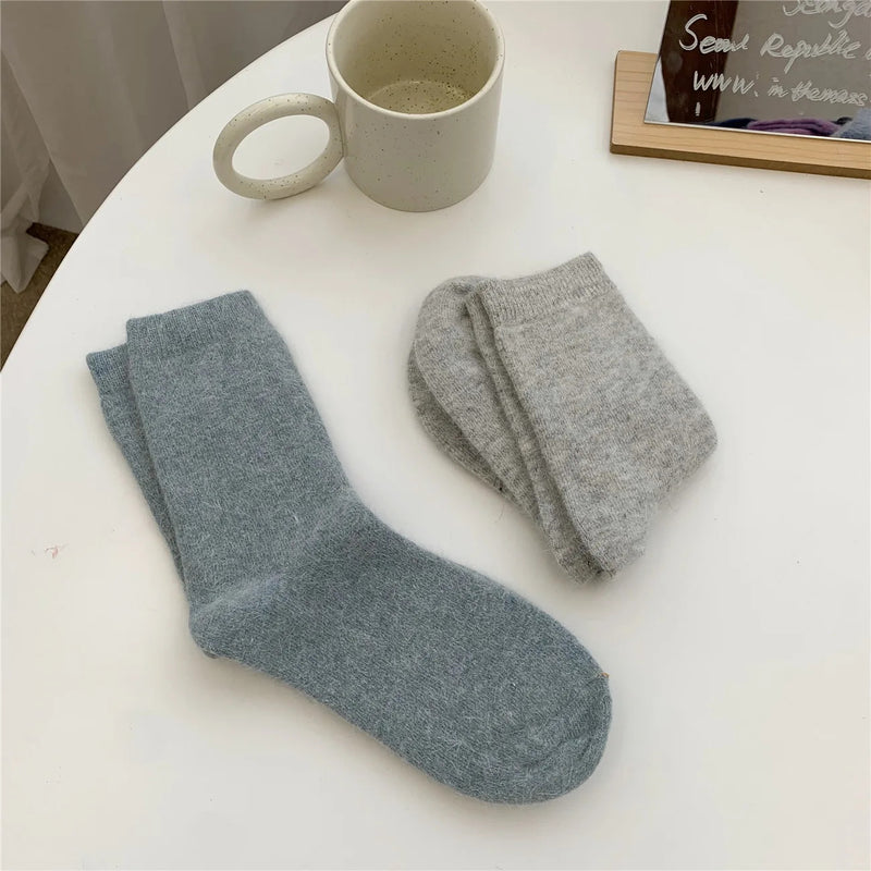 Winter Thicken Warm Long Socks Rabbits Hair Women's Socks Solid Thermal Cashmere Harajuku Crew Sock News Fashion Japanese Kawaii