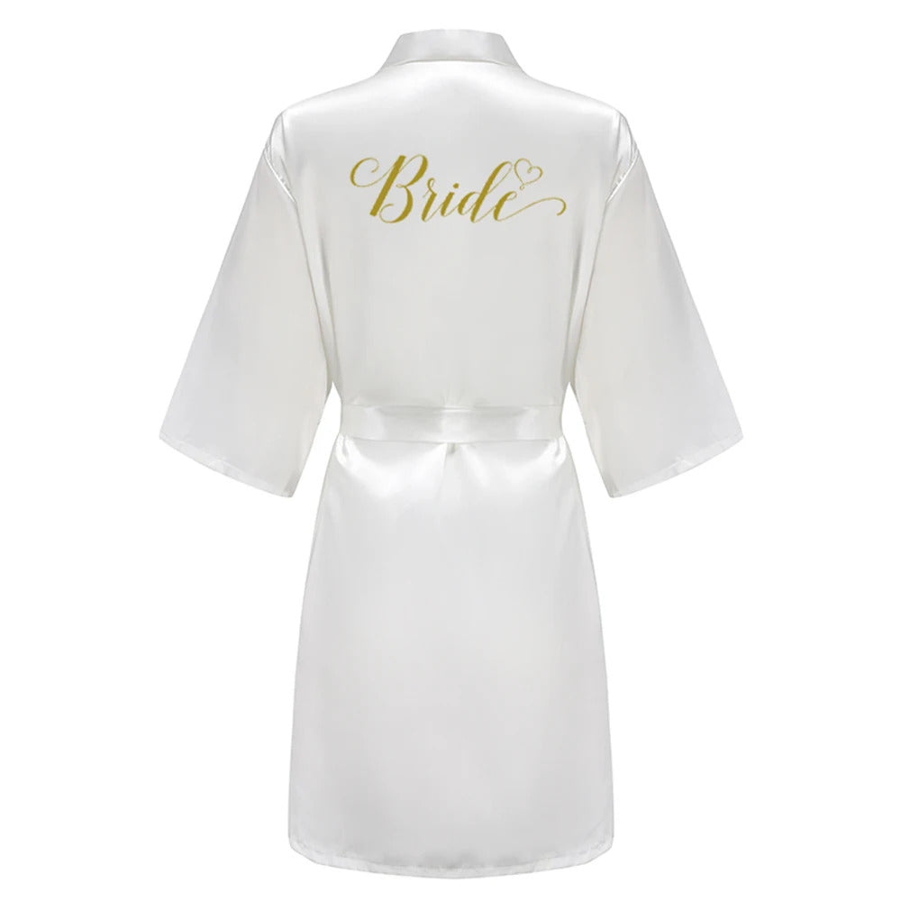 Grass Green Women's White Letter Bride Bridesmaid Short Satin Robes for Wedding Party Getting Ready