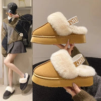 Fashion Platform Women Slippers Casual Home Suede Fur Warm Slingback Flip Flops Hot Sale Brand Plush Cotton Slippers Flats Shoes