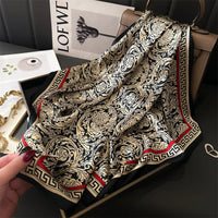 Luxury Spring Autumn New Imitated Silk Scarf Women 70cm Printed Square Scarf Soft Satin Headband Shawl Wrap Hijab Foulard Ribbon