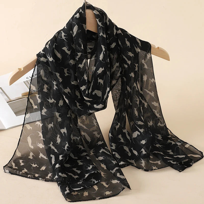 2024 New Print Chiffon Scarf Shawl Women Sunscreen Silk Scarf Turban Long Wrap Beach Travel Outdoor Accessories Trendy Headband