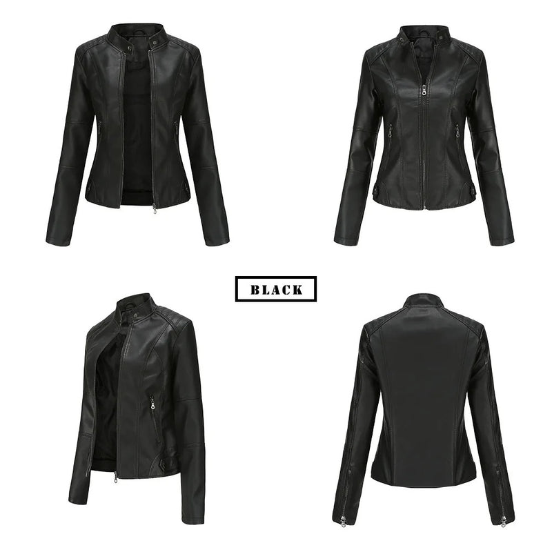 Leather coat  spring women leather jacket slim motorcycle clothing  Zipper fashion jackets and coats black high-quality clothing