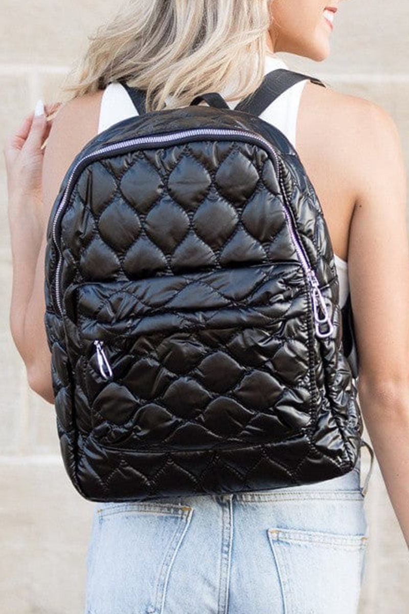 Black Quilted Large Capacity Functional Backpack