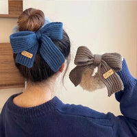 Autumn and Winter Gentle Knitted Wool Bow Hair Rope Girl's Sweet and Versatile Large Hair Ring Head Rope Hair Rubber Band