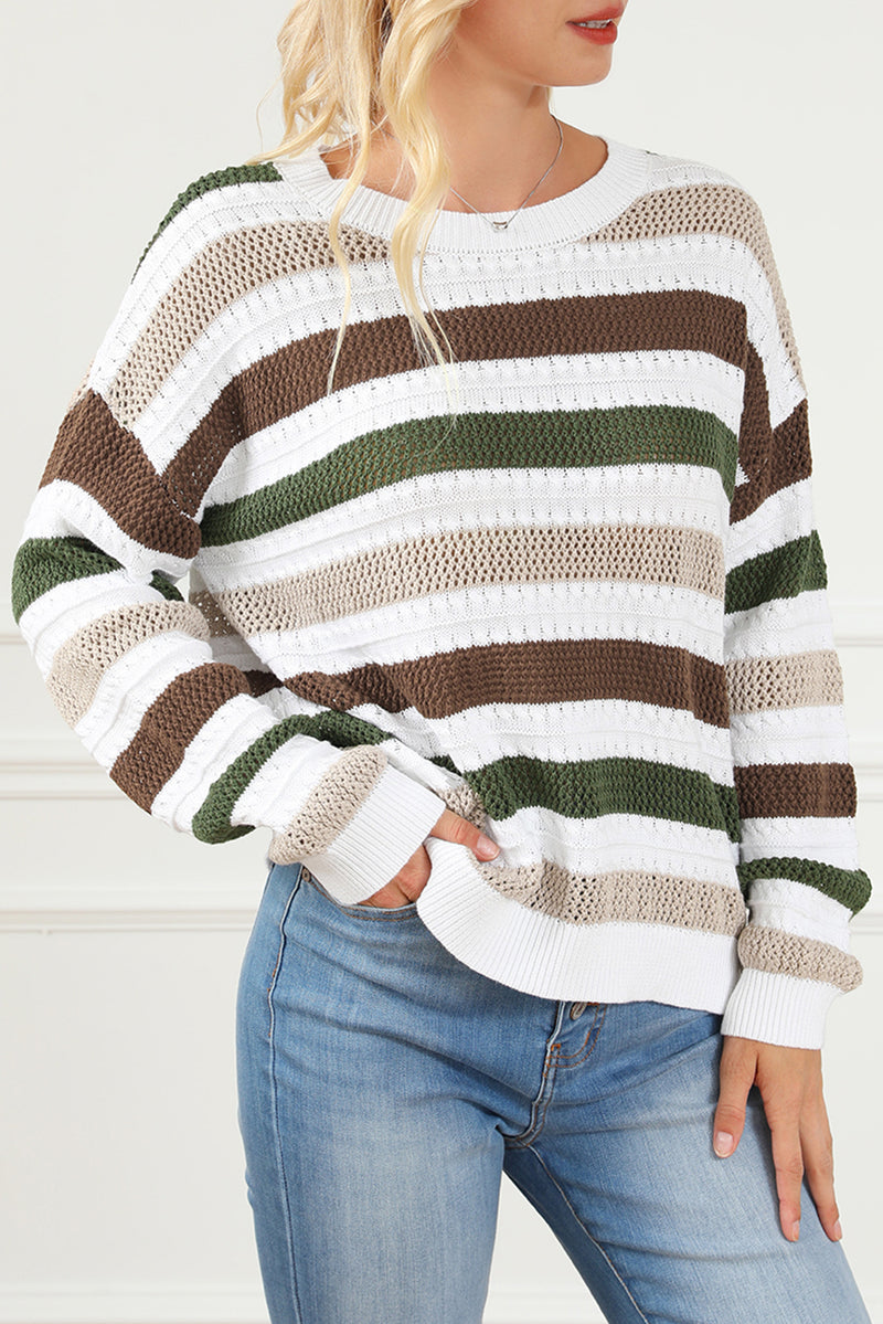 Stripe Crochet Hollow out Knit Sweater