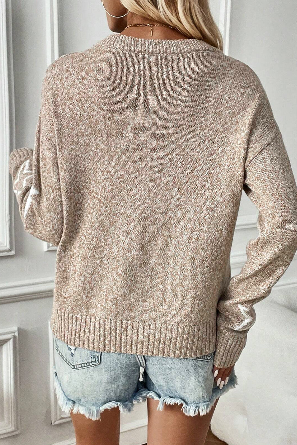 Khaki Star Pattern Drop Shoulder Sweater