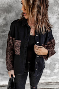 White Contrast Leopard Denim Jacket