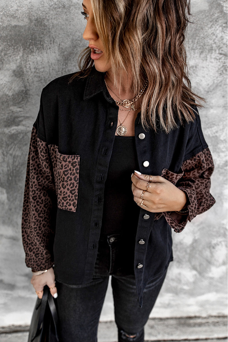 Blank Apparel - Black Contrast Leopard Denim Jacket