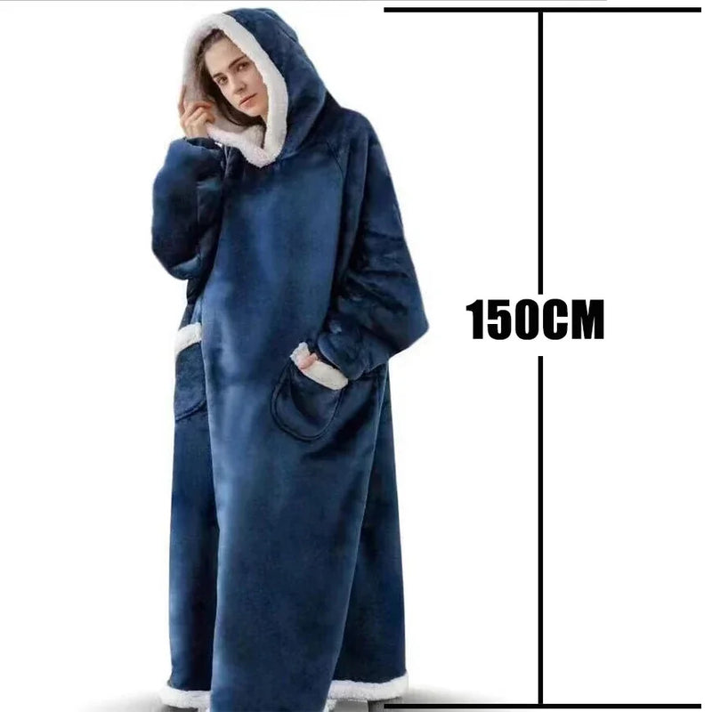 Winter Hoodies Sweatshirt Women Men Pullover Fleece Giant TV Oversized Blanket with Long Flannel Sleeves