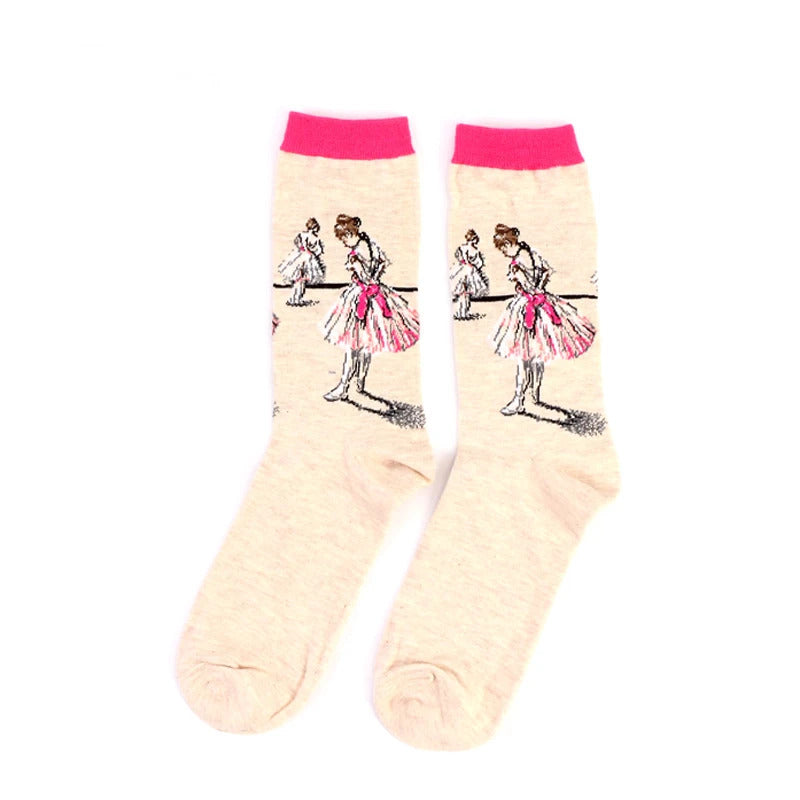 Autumn winter Retro Women Art Van Gogh Mural World Famous Oil Painting Series Men Socks Funny Socks