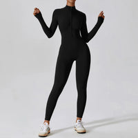 Winter Autumn Women's One-piece Yoga Jumpsuit leggings Long-sleeved Warm ski Overalls Outerwear High Elastic Cycling Bodysuit