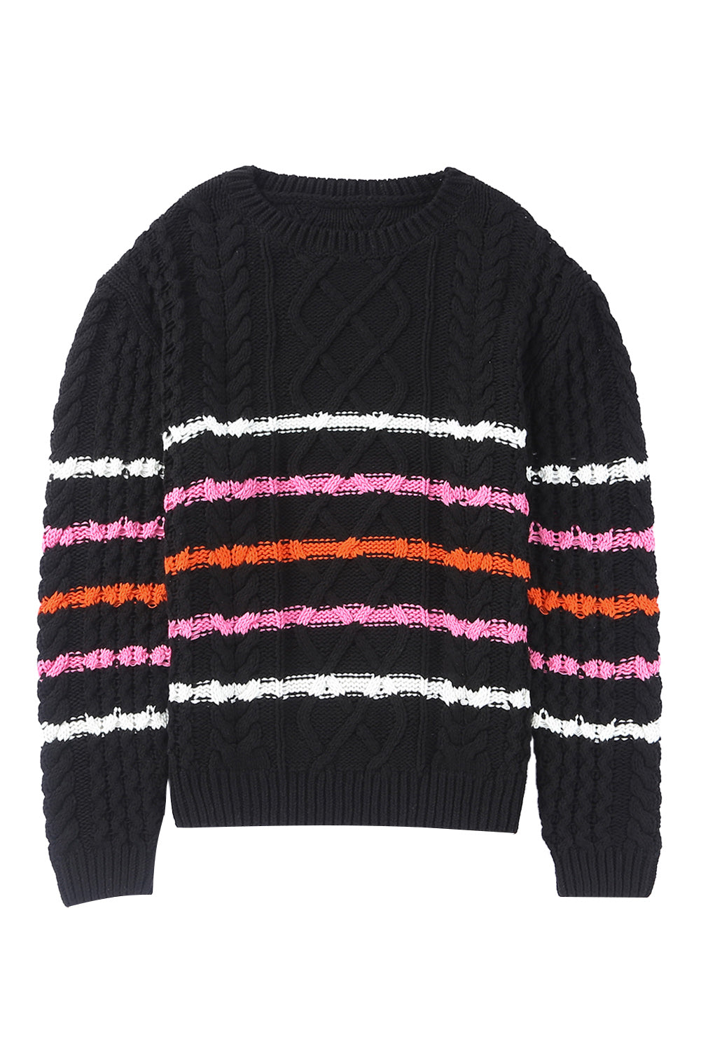 Black Striped Color Block Textured Knit Pullover Sweater