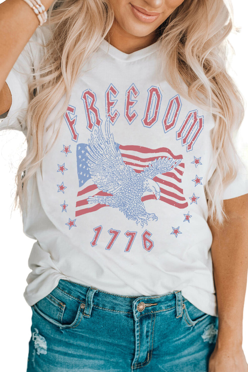 White FREEDOM Eagle Flag Print 1776 Graphic Tee