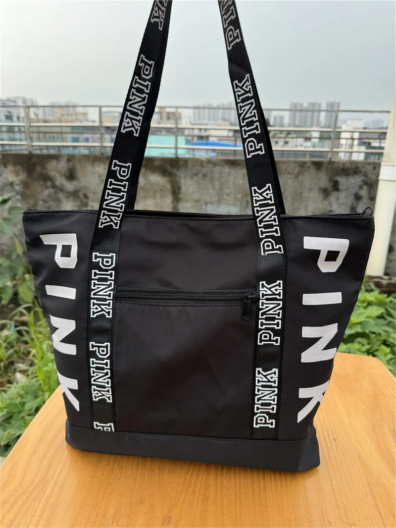 Sports Fitness Tote Bag Nylon Fabric Bags Women Handbag Pink Letter Graphic Tote Handbags Woman Shoulder Bags Casual