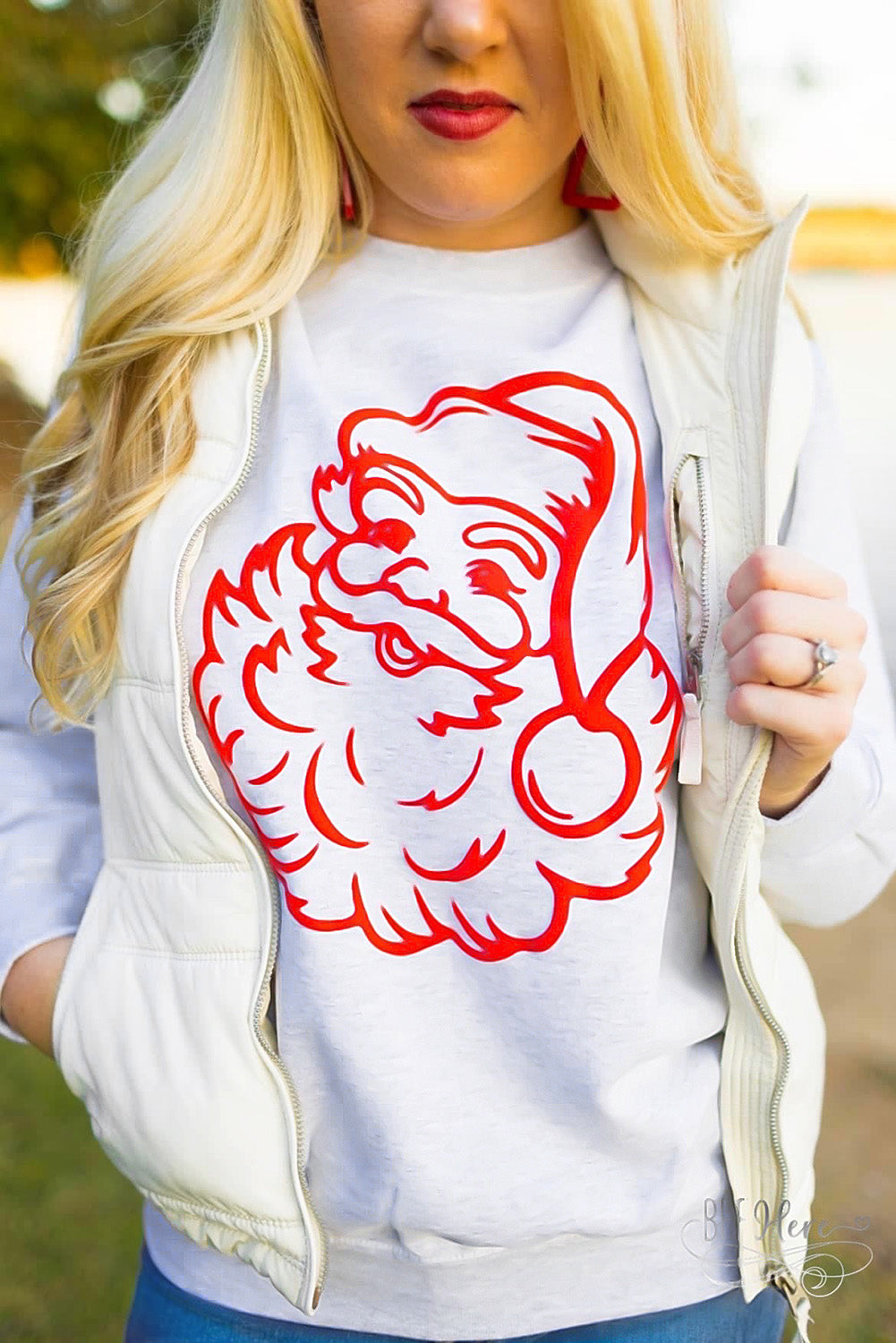 White Christmas Santa Claus Print Round Neck Sweatshirt