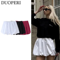 DUOPERI Women Fashion Solid Mini Balloon Skirt High Elastic Waist Female Chic Lady Casual Y2K Short Skirt