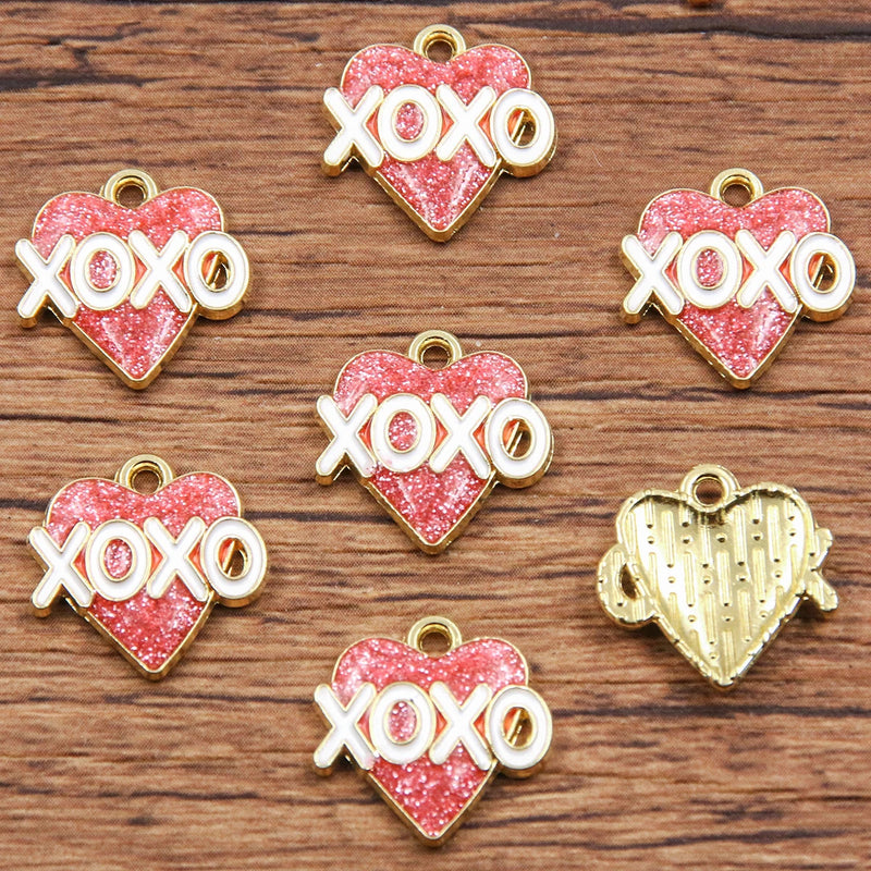 10Pcs 21 Style Mix Size Alloy Metal Drop Oil Valentine's Day Charm LOVE Heart Pendant For Enamel DIY Bracelet Jewelry Making