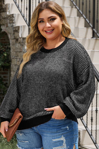 Black Heathered Knit Plus Size Drop Shoulder Sweater