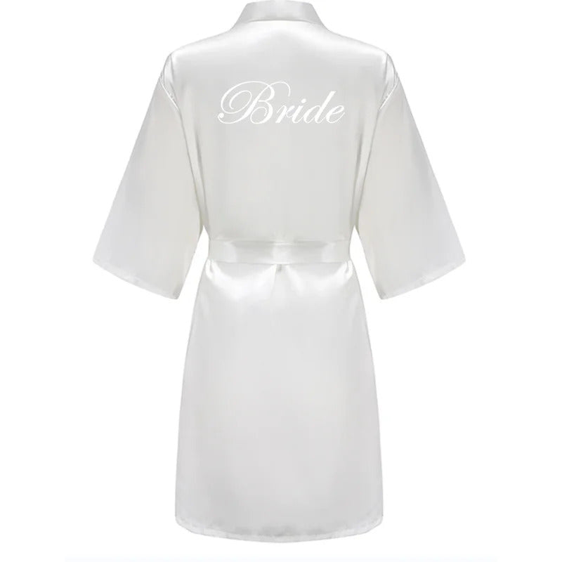 Grass Green Women's White Letter Bride Bridesmaid Short Satin Robes for Wedding Party Getting Ready