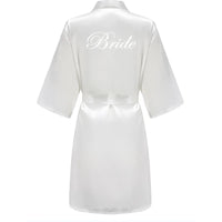 Grass Green Women's White Letter Bride Bridesmaid Short Satin Robes for Wedding Party Getting Ready