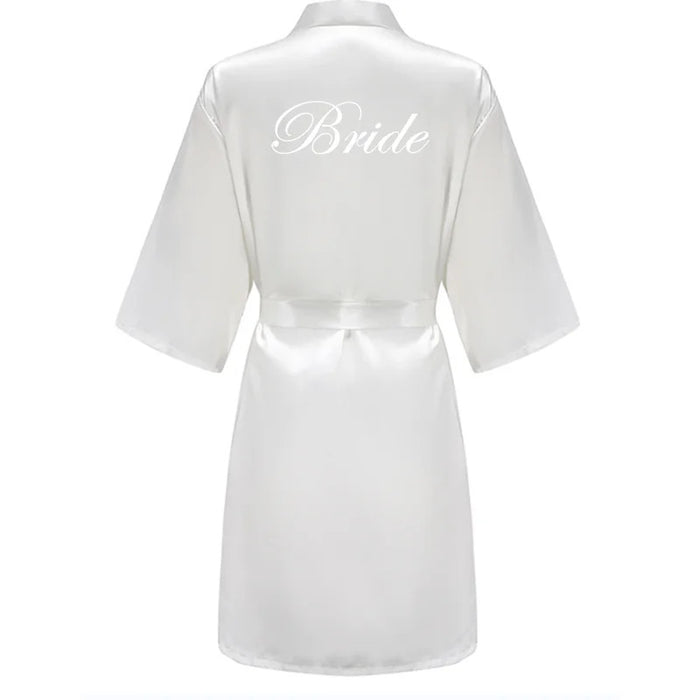 Grass Green Women's White Letter Bride Bridesmaid Short Satin Robes for Wedding Party Getting Ready