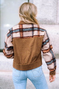 Green Plaid Corduroy Flap Pockets Boxy Chunky Jacket