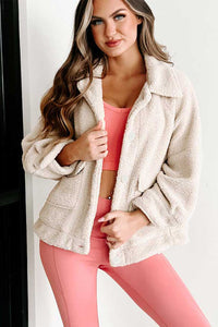 Beige Flap Button Pocket Sherpa Jacket