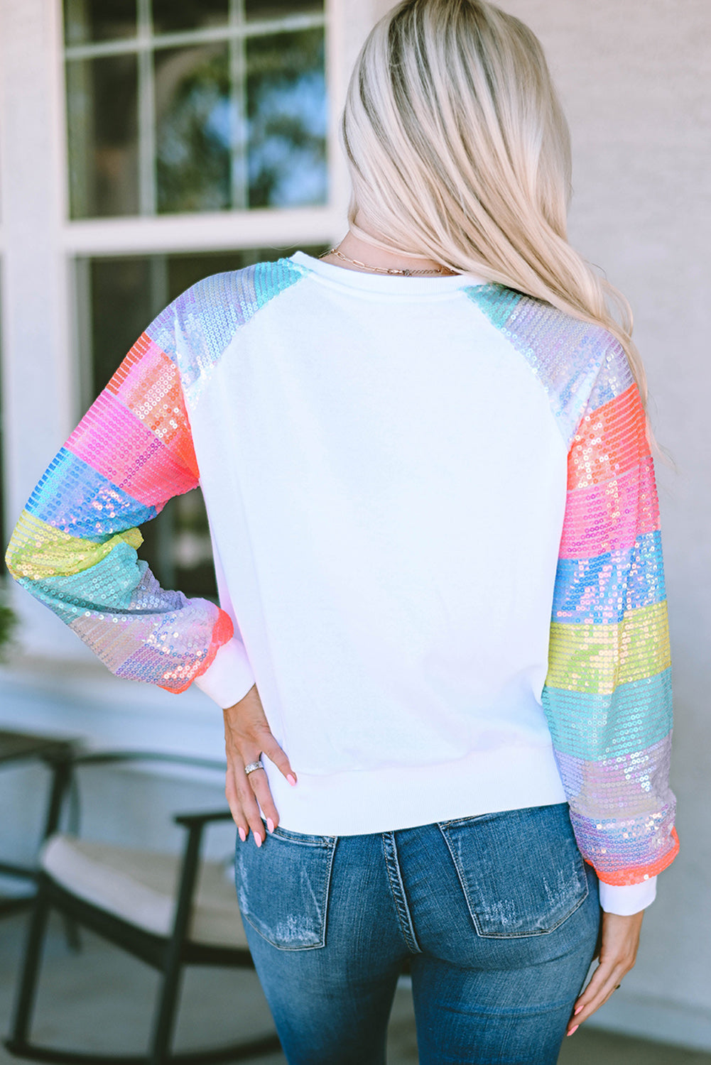 White Sequin Colorblock Sleeve Nutcracker Graphic Sweatshirt