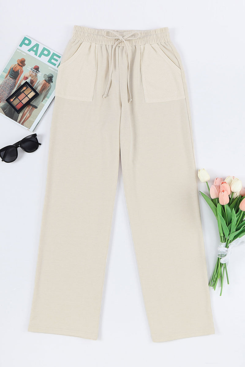 Apricot Drawstring Waist Pocketed Knit Pants