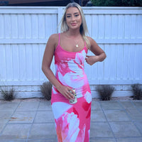 Tossy Spaghetti Strap Lily Floral Slip Dress Summer Casual Printed Maxi Dresses Backless Bodycon Slim Boho Long Sundress 2023